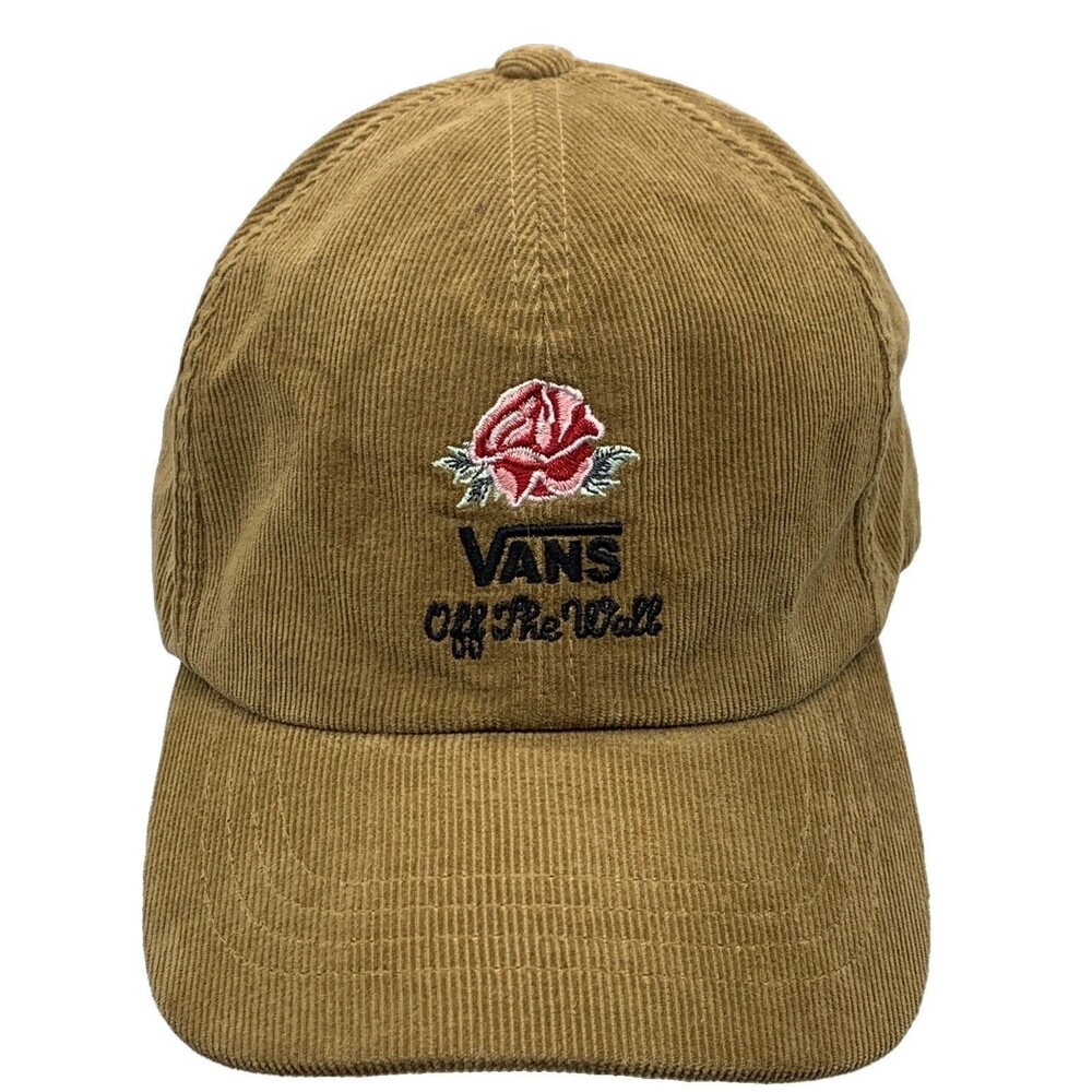 Vans Off The Wall Corduroy Hat Mens Brown Tan Rose Embroidered
